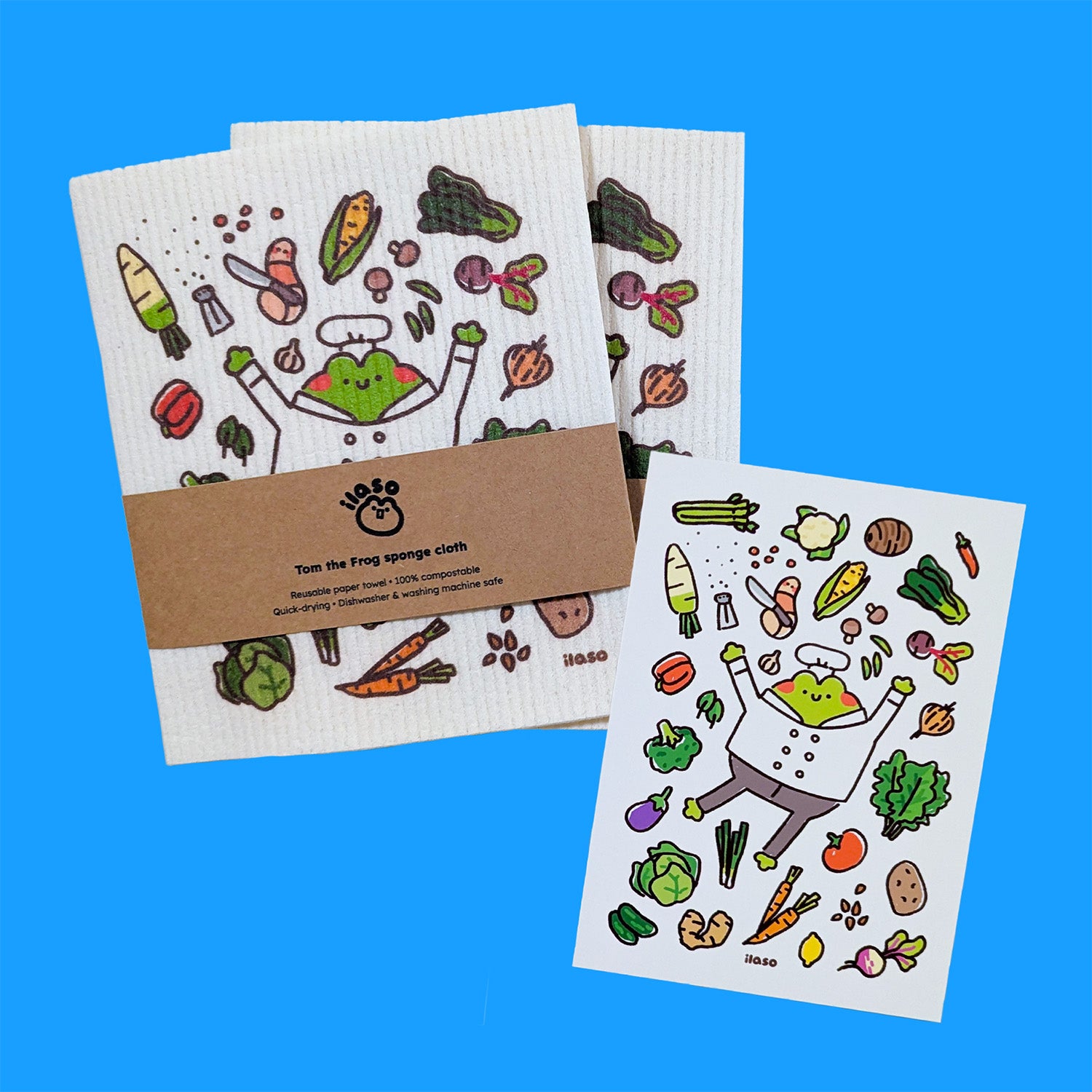 Tom the Frog Swedish dishcloth / sponge towel