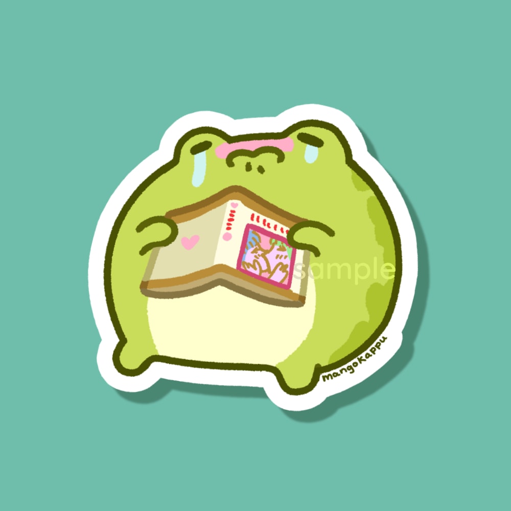 frogs & friends: crying over fiction frog sticker