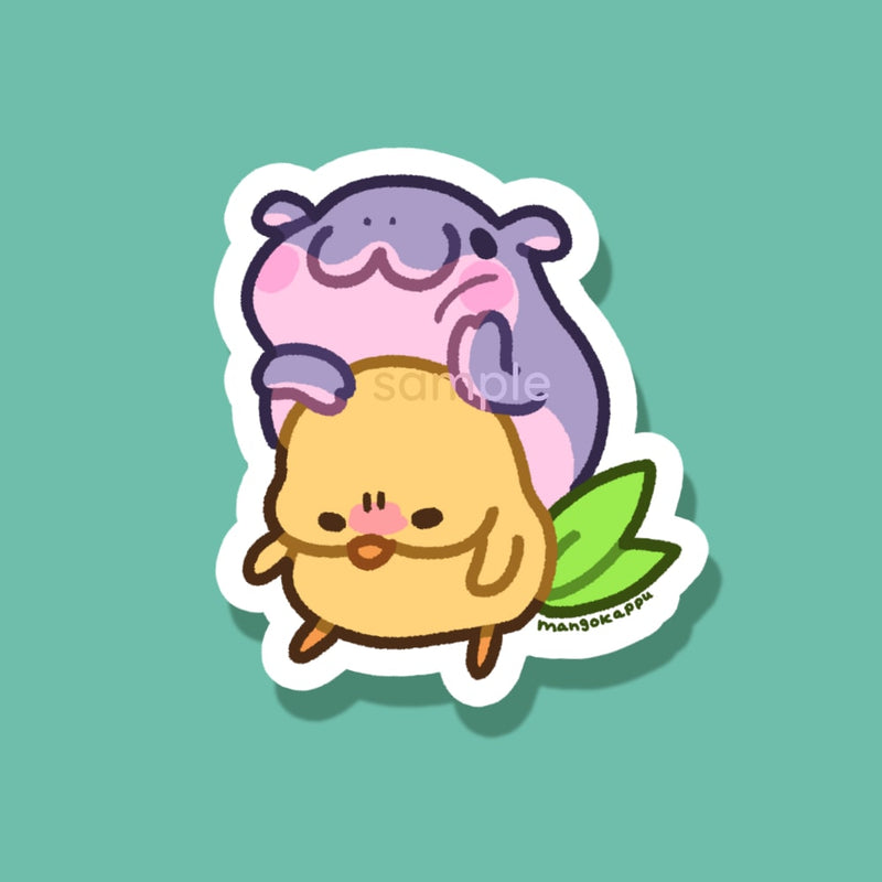 frogs & friends: hippo and mangobirb sticker