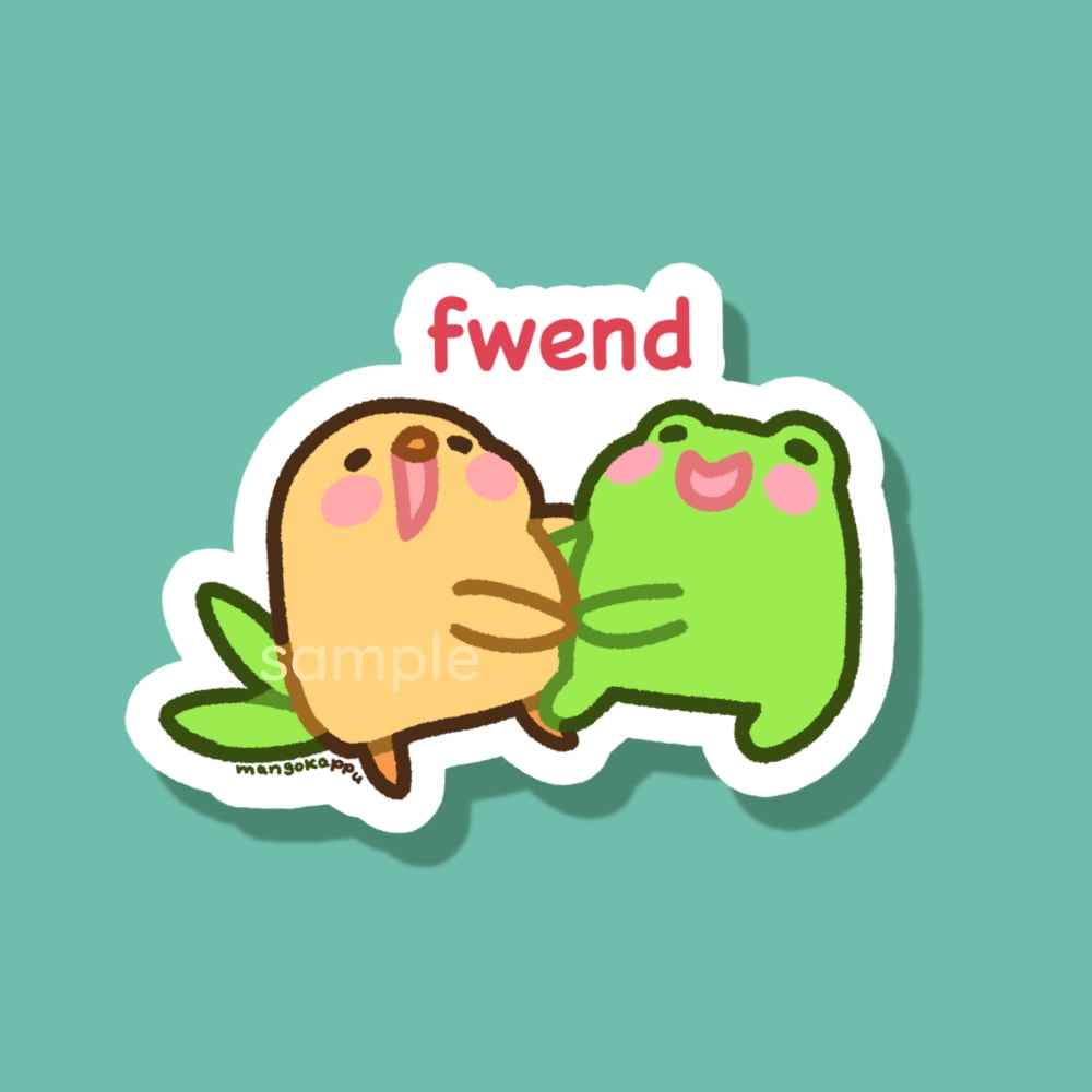 frogs & friends: mangobirb and frog fwend sticker